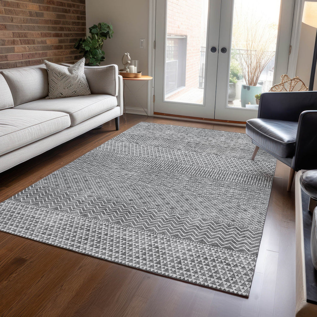 Tapis Chantille moderne à rayures, lavable en machine, pour intérieur et extérieur