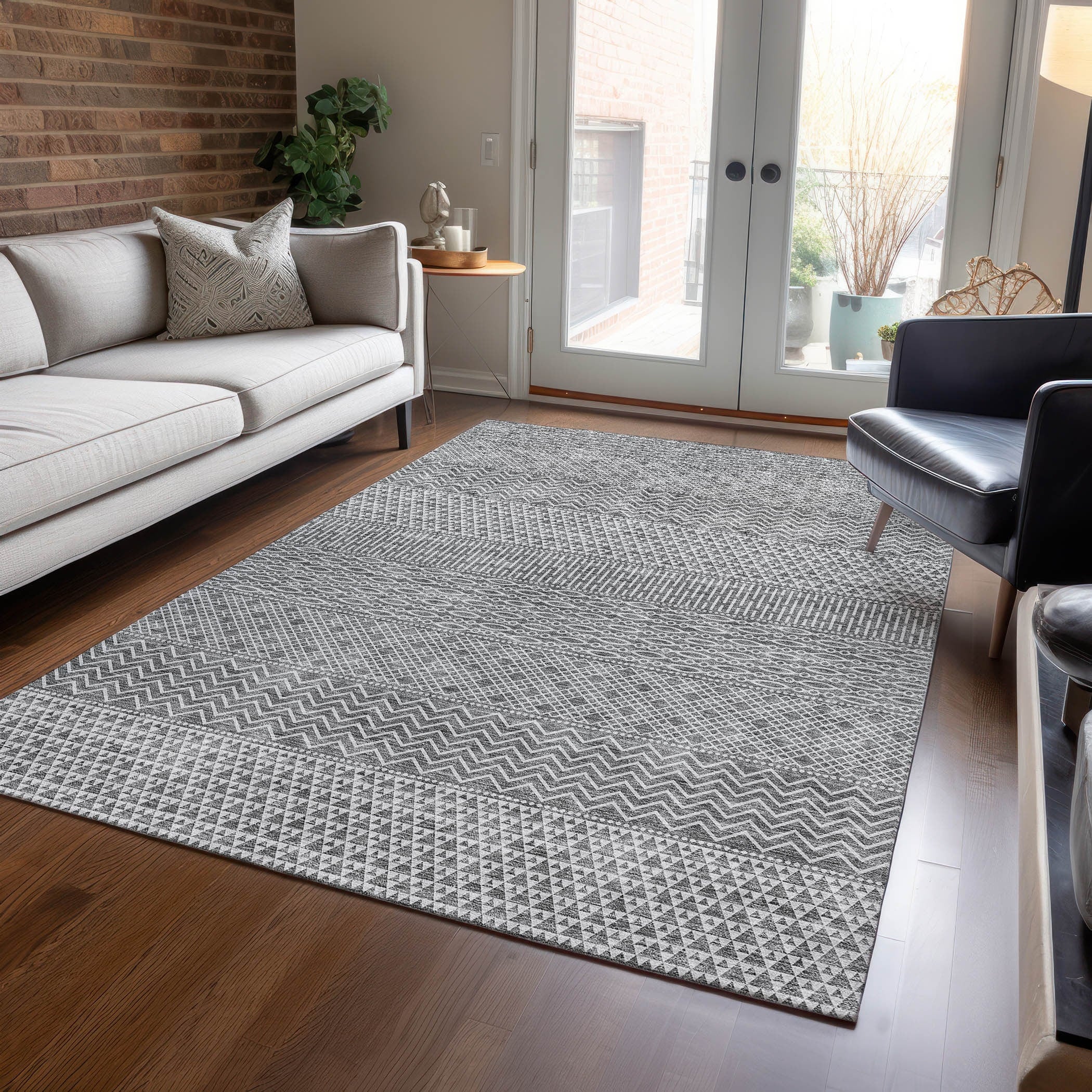 Tapis Chantille moderne à rayures, lavable en machine, pour intérieur et extérieur