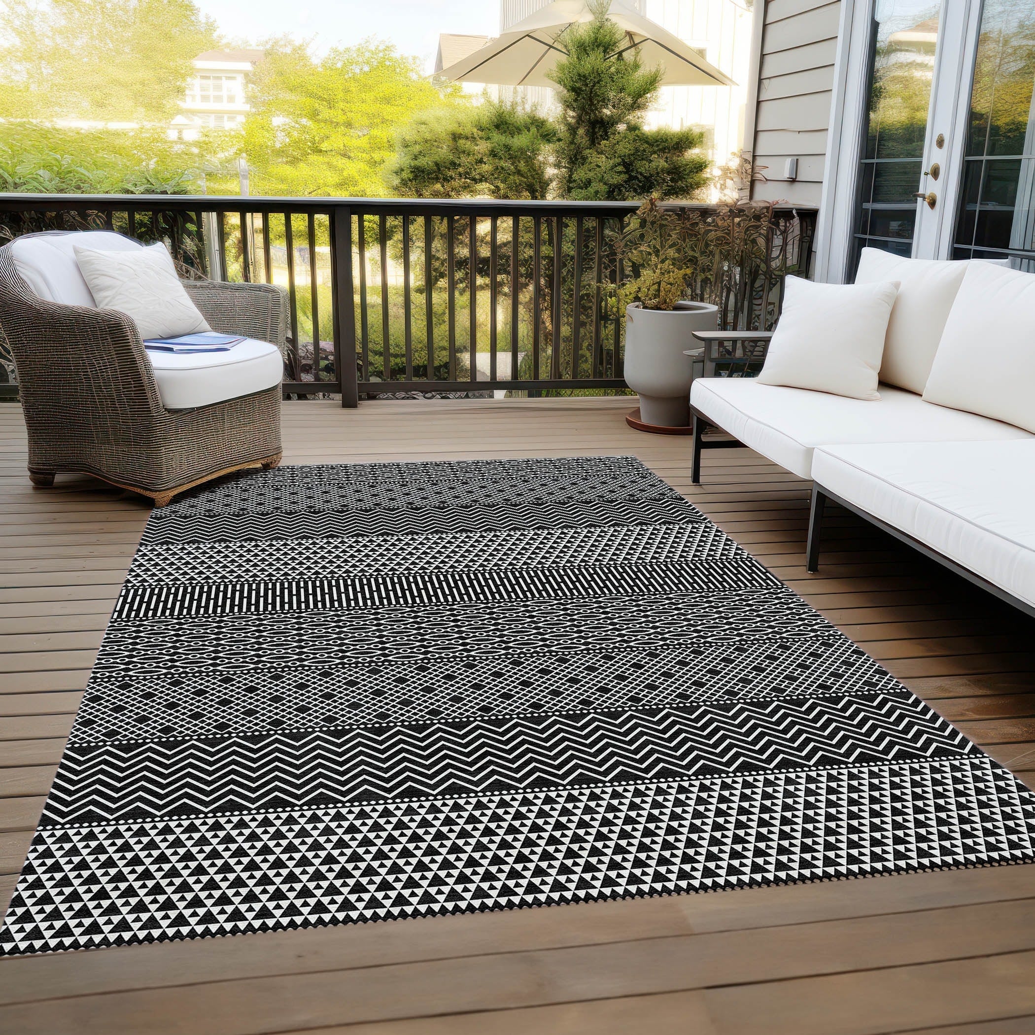 Tapis Chantille moderne à rayures, lavable en machine, pour intérieur et extérieur