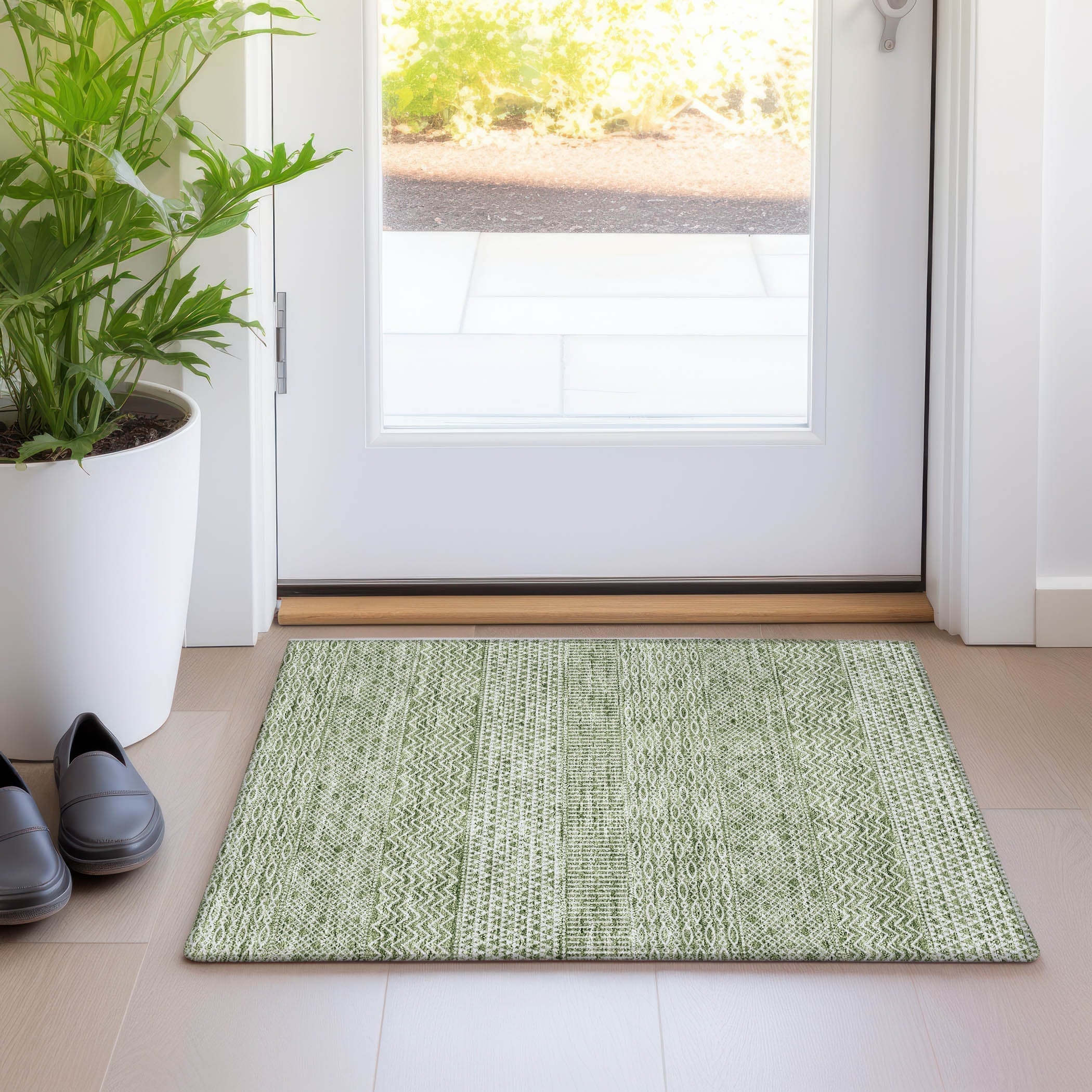 Tapis Chantille moderne à rayures, lavable en machine, pour intérieur et extérieur