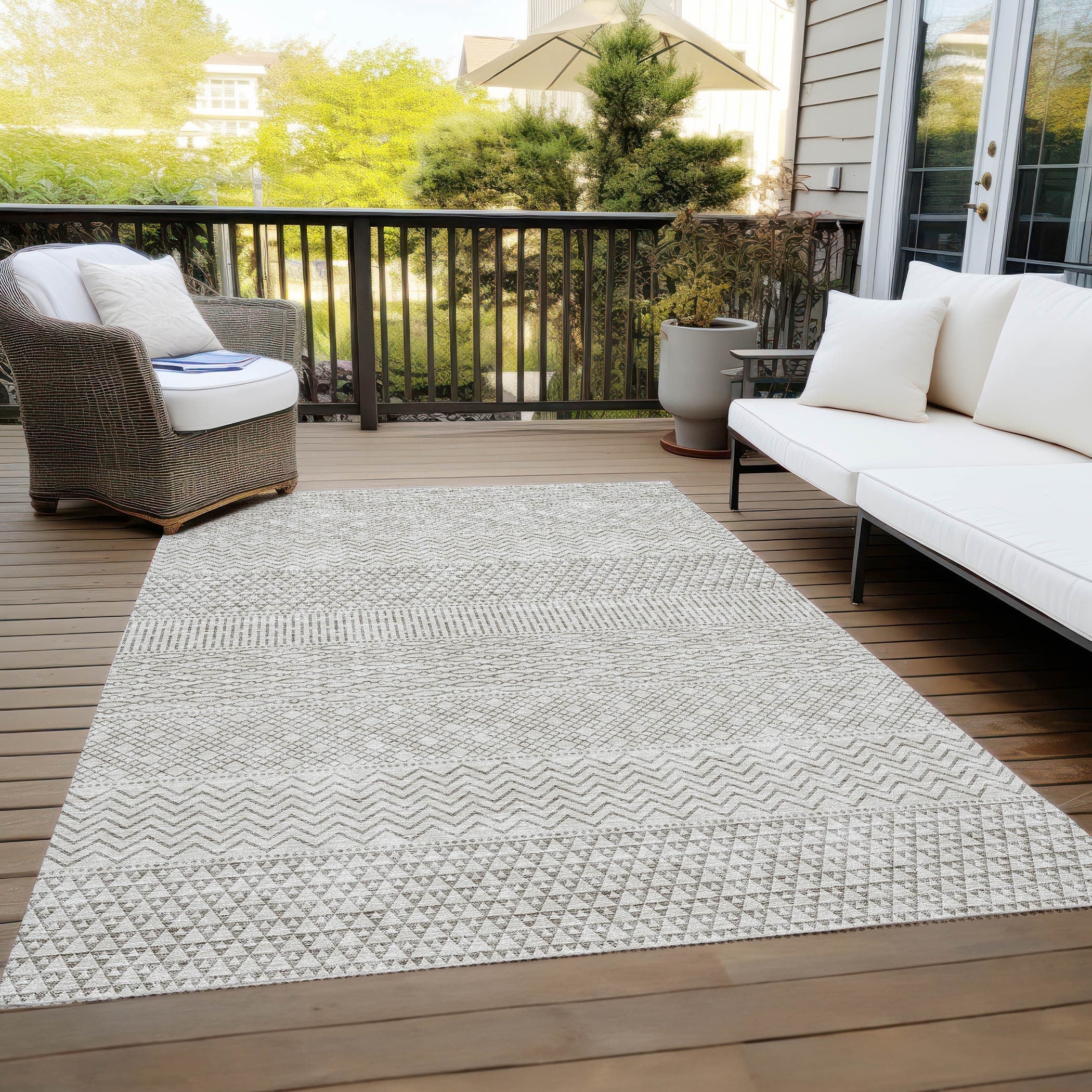 Tapis Chantille moderne à rayures, lavable en machine, pour intérieur et extérieur