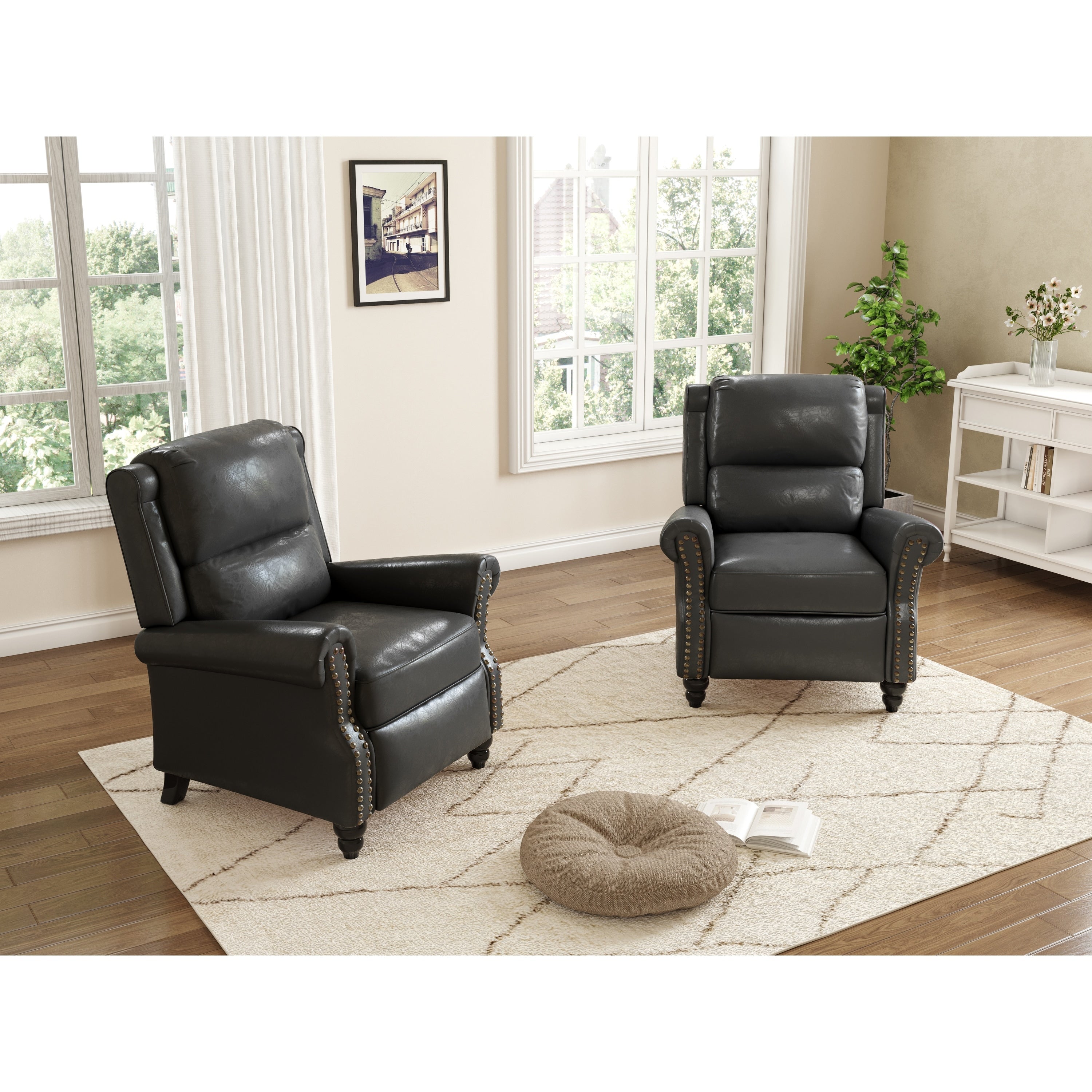 Ensemble de 2 fauteuils inclinables manuels avec garniture cloutée
