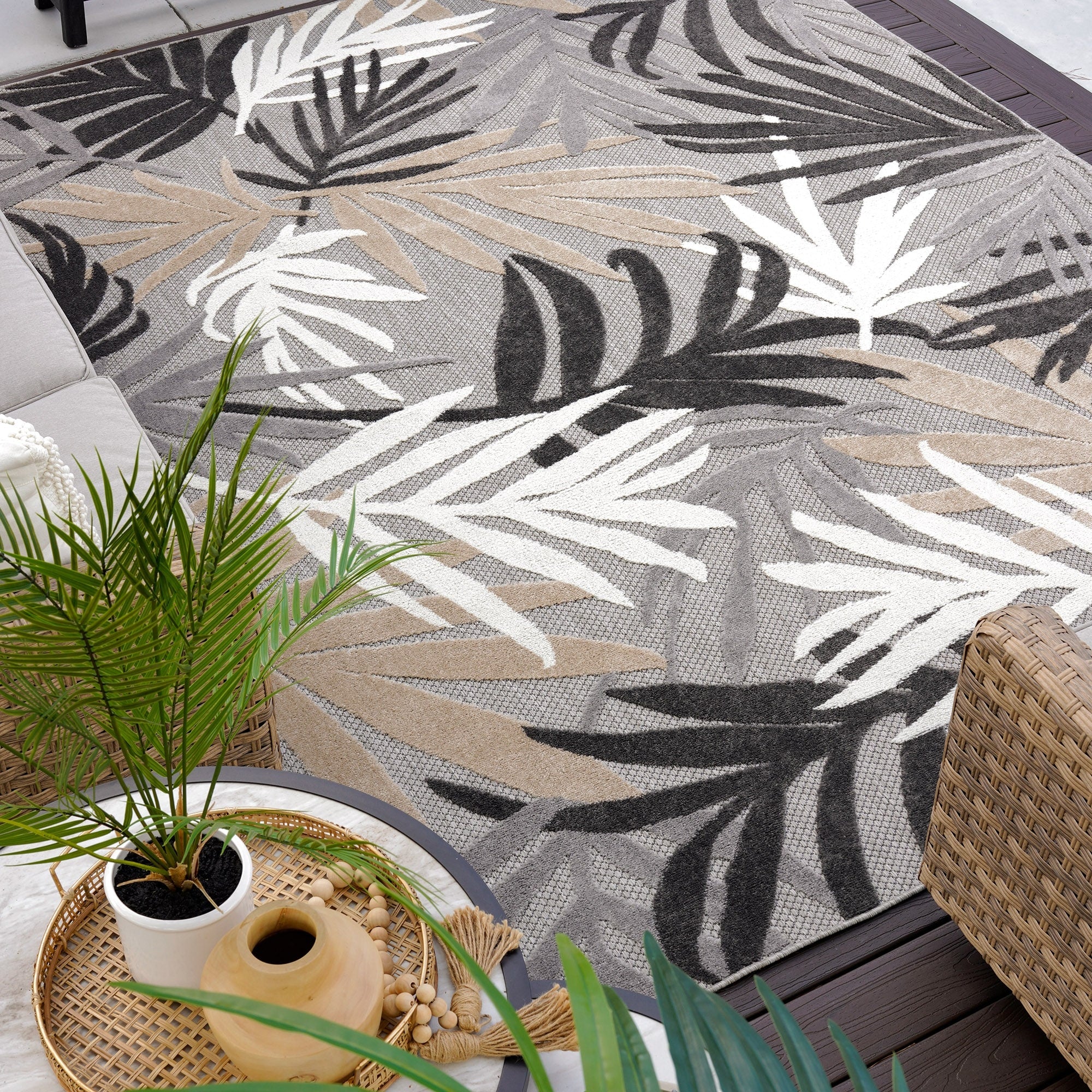 Tapis d'intérieur/extérieur à motif floral côtier Origin.