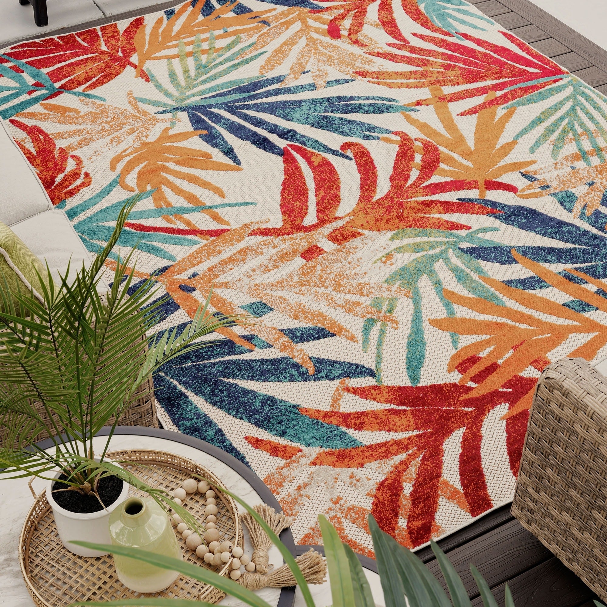 Tapis d'intérieur/extérieur à motif floral côtier Origin.