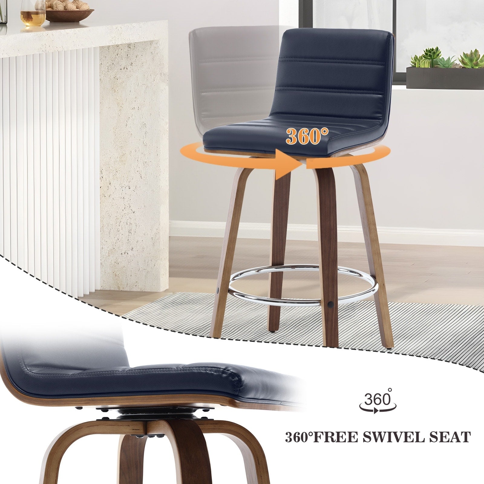 Tabourets de bar/comptoir pivotants en similicuir 26/29, lot de 2/3