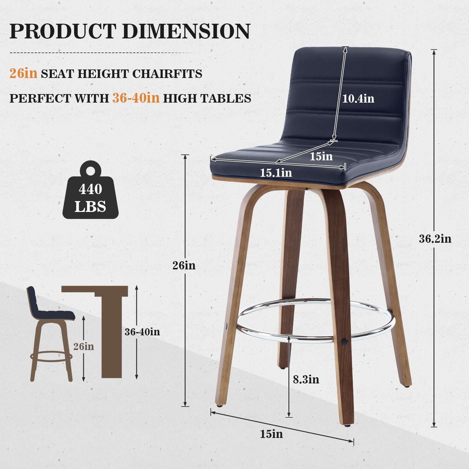 Tabourets de bar/comptoir pivotants en similicuir 26/29, lot de 2/3