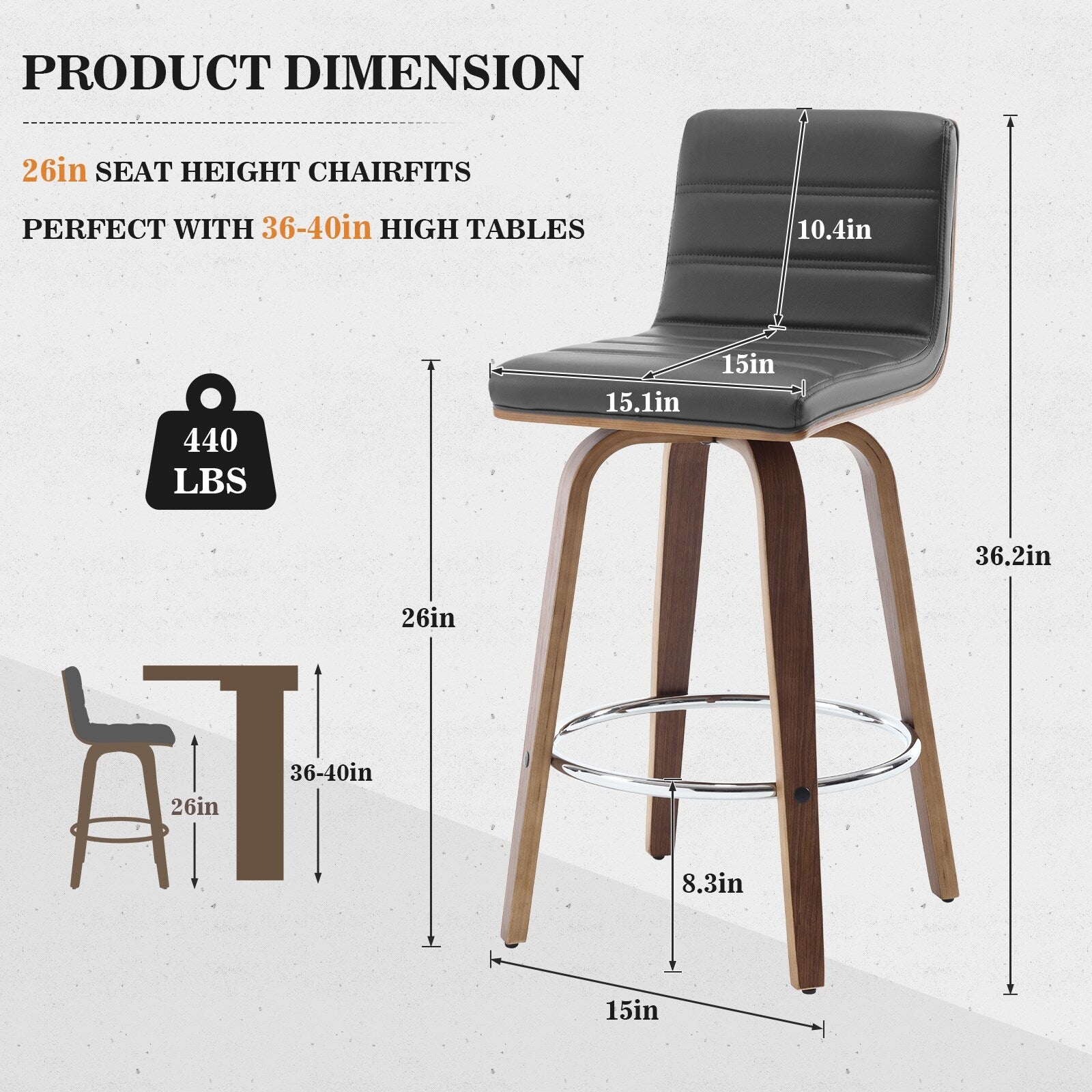 Tabourets de bar/comptoir pivotants en similicuir 26/29, lot de 2/3