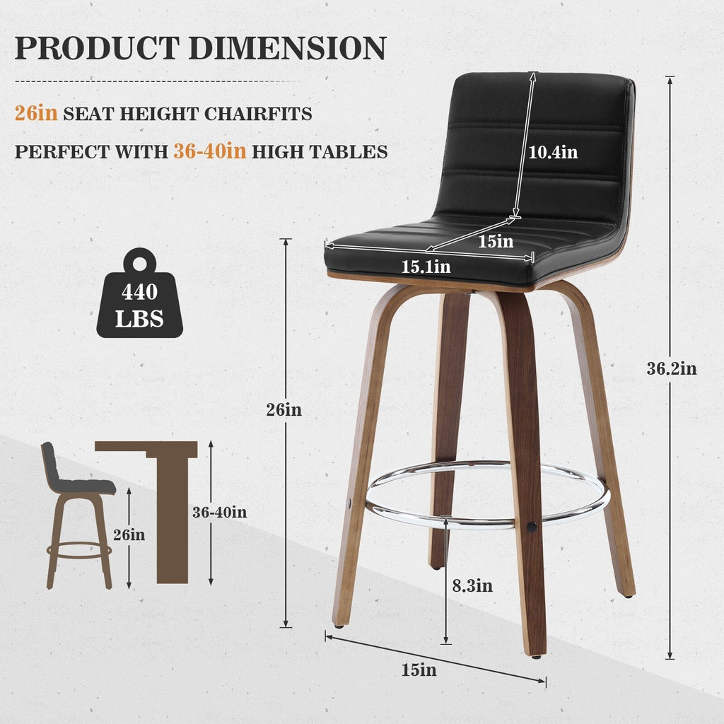 Tabourets de bar/comptoir pivotants en similicuir 26/29, lot de 2/3