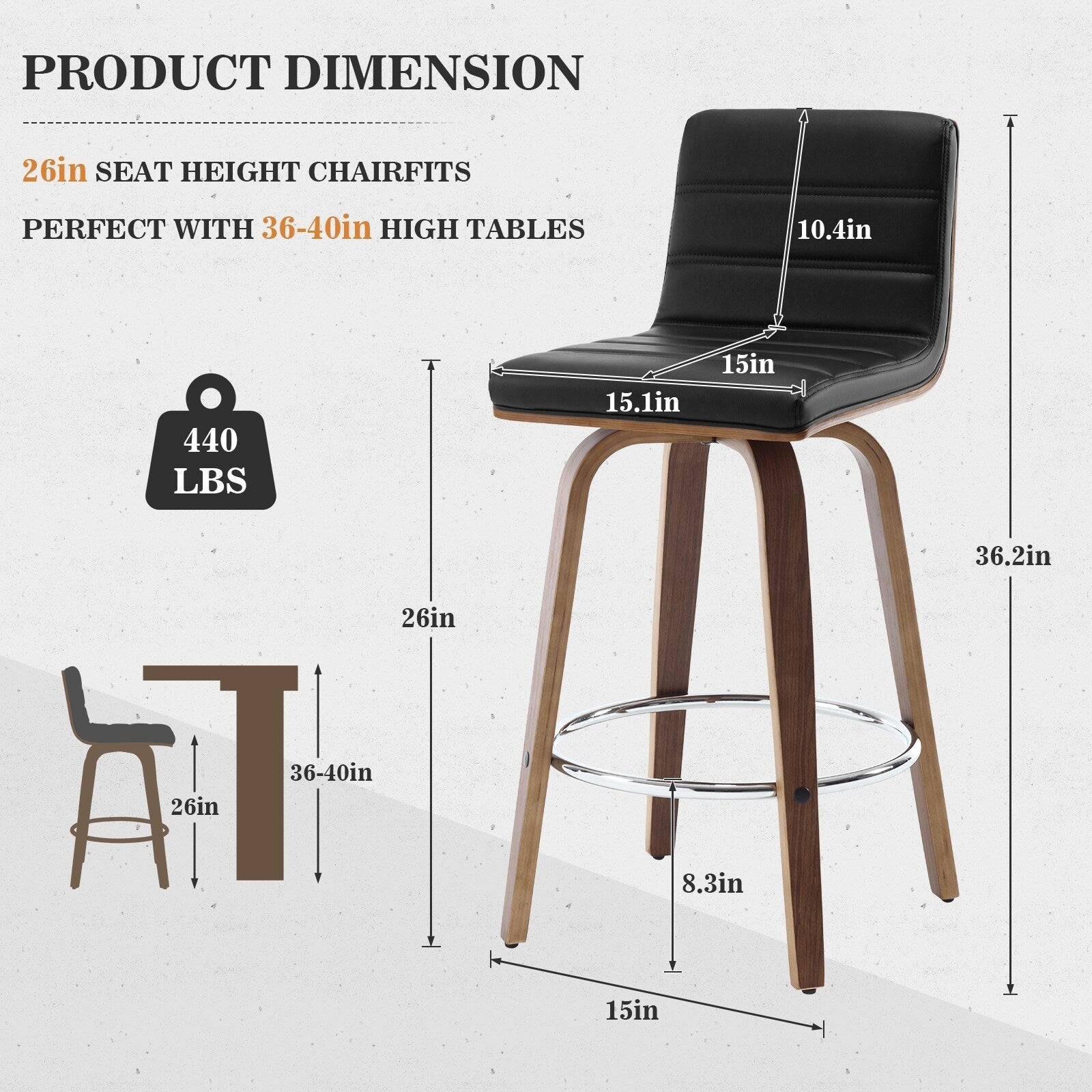 Tabourets de bar/comptoir pivotants en similicuir 26/29, lot de 2/3