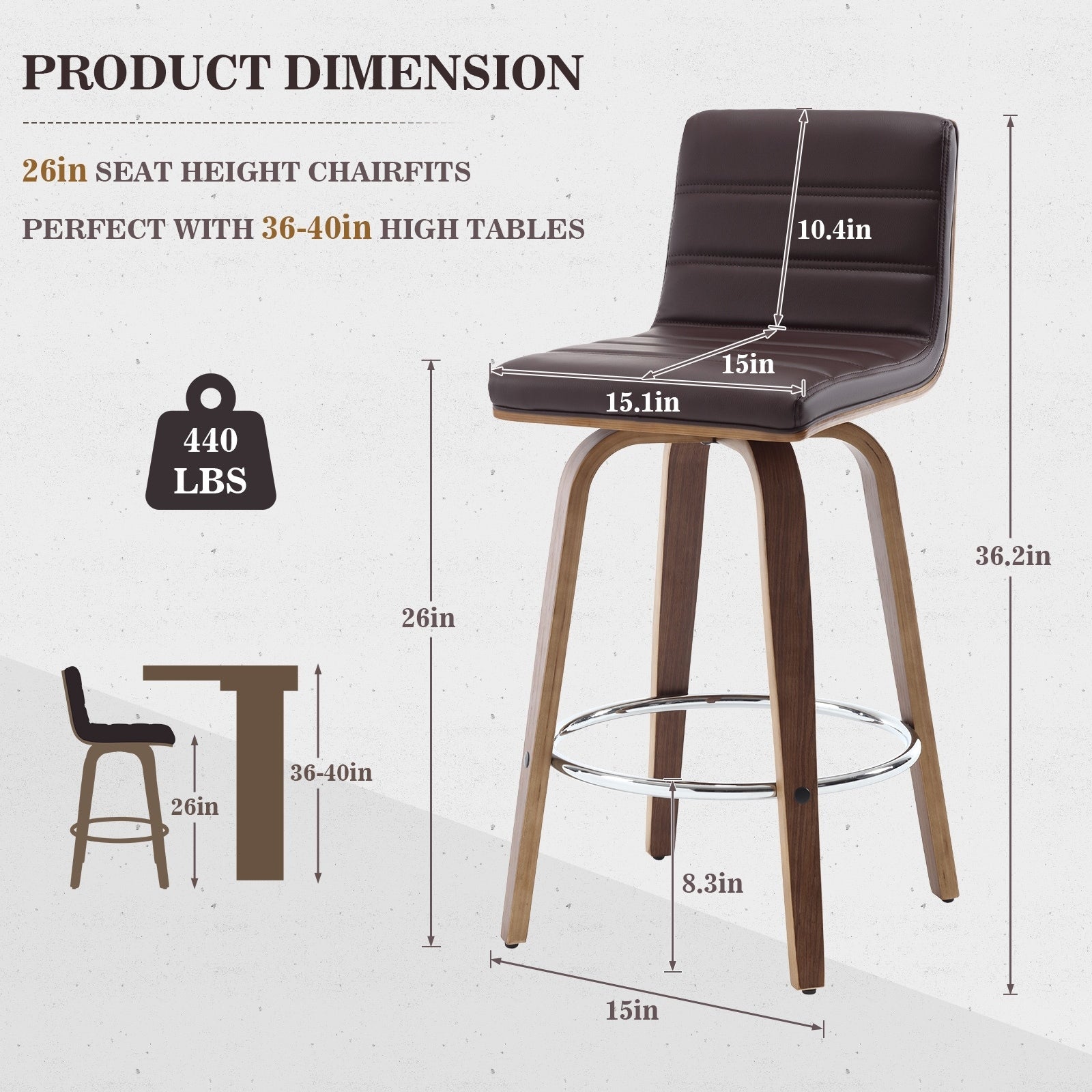 Tabourets de bar/comptoir pivotants en similicuir 26/29, lot de 2/3