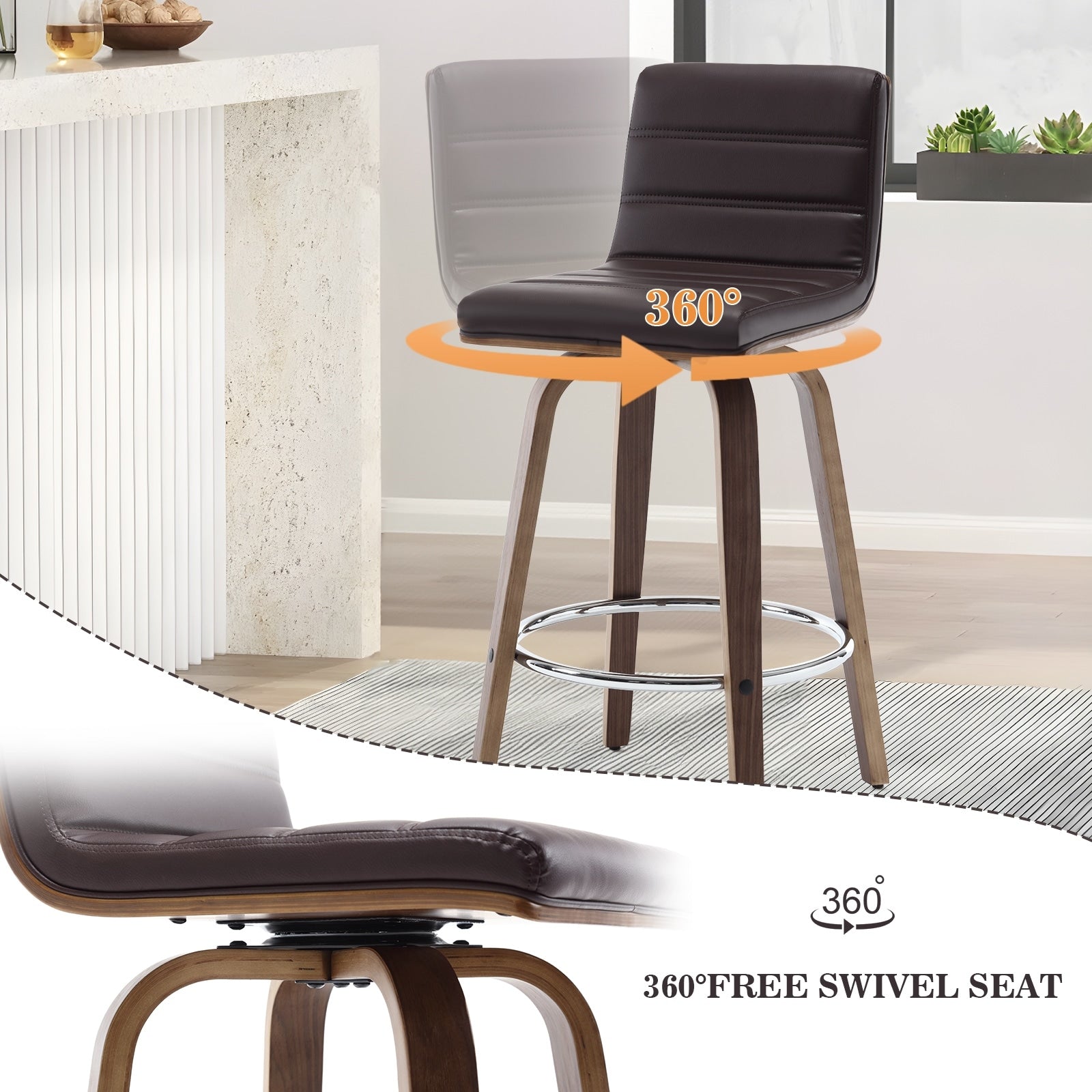 Tabourets de bar/comptoir pivotants en similicuir 26/29, lot de 2/3