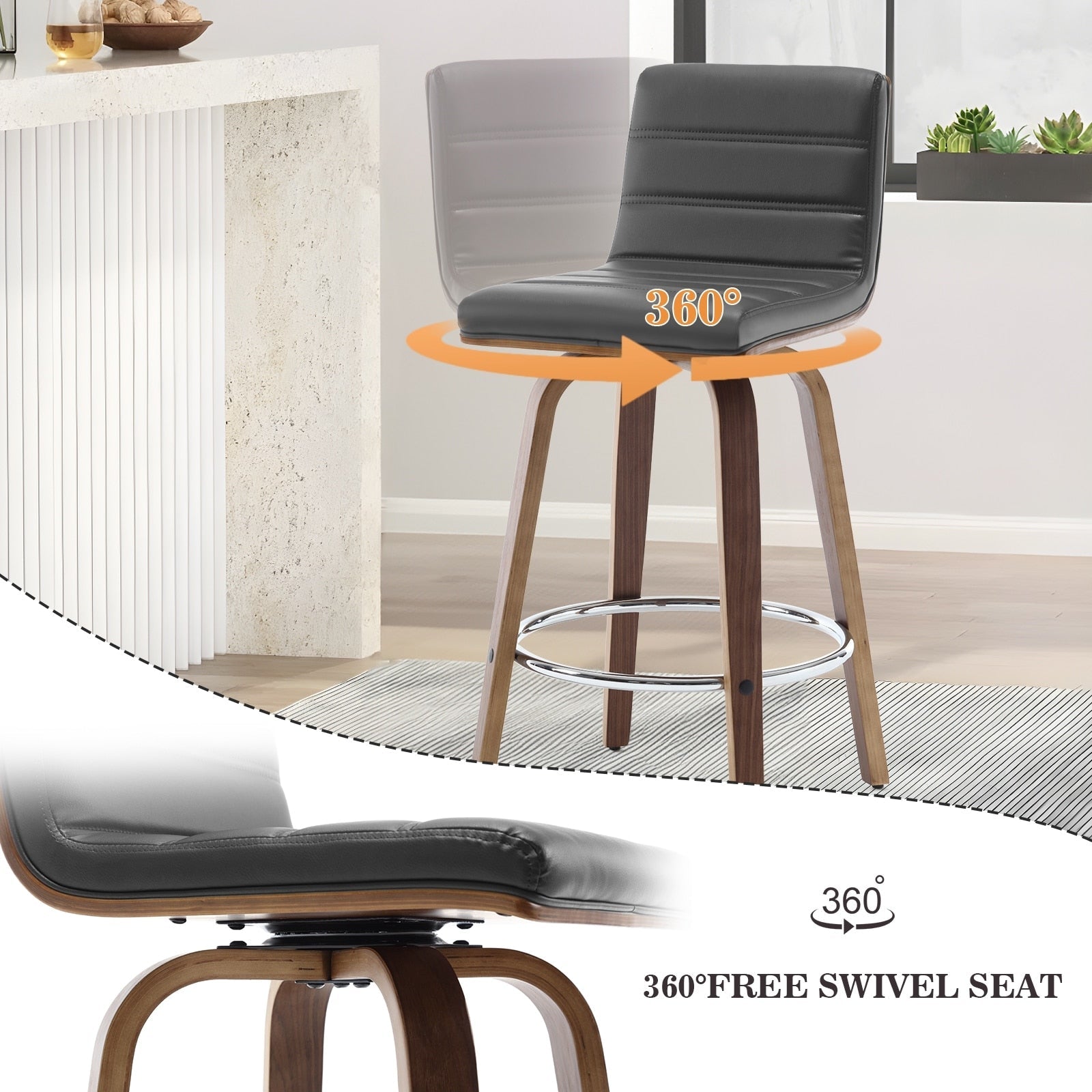 Tabourets de bar/comptoir pivotants en similicuir 26/29, lot de 2/3