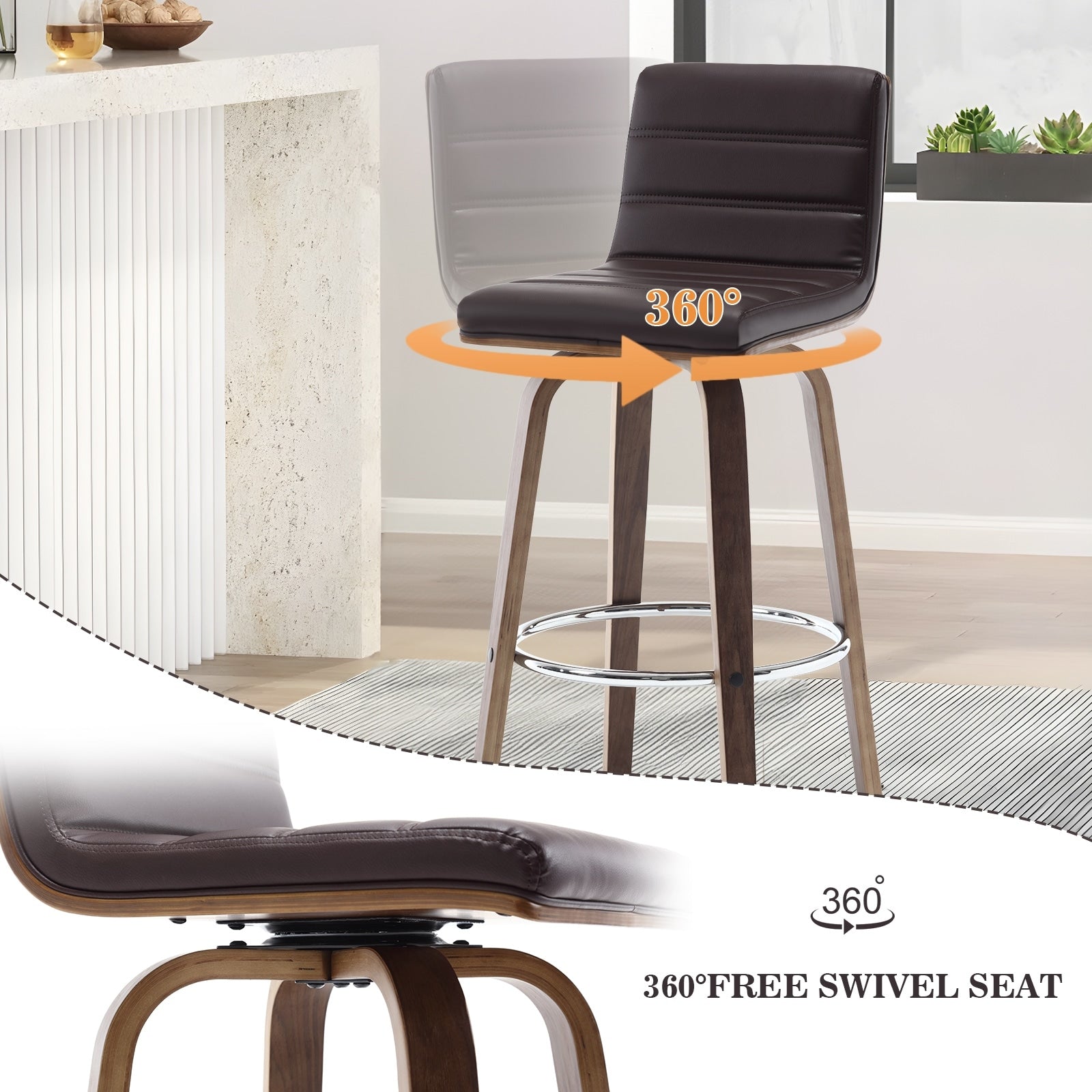 Tabourets de bar/comptoir pivotants en similicuir 26/29, lot de 2/3