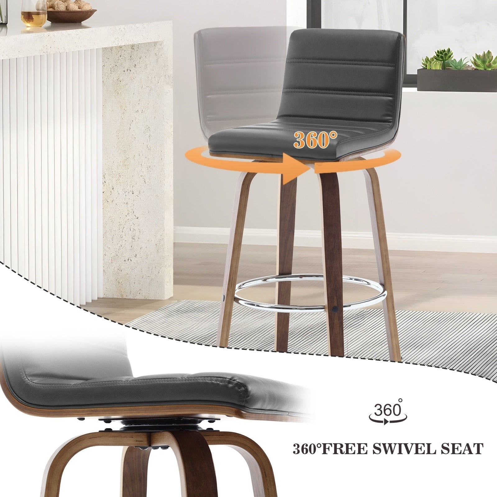 Tabourets de bar/comptoir pivotants en similicuir 26/29, lot de 2/3