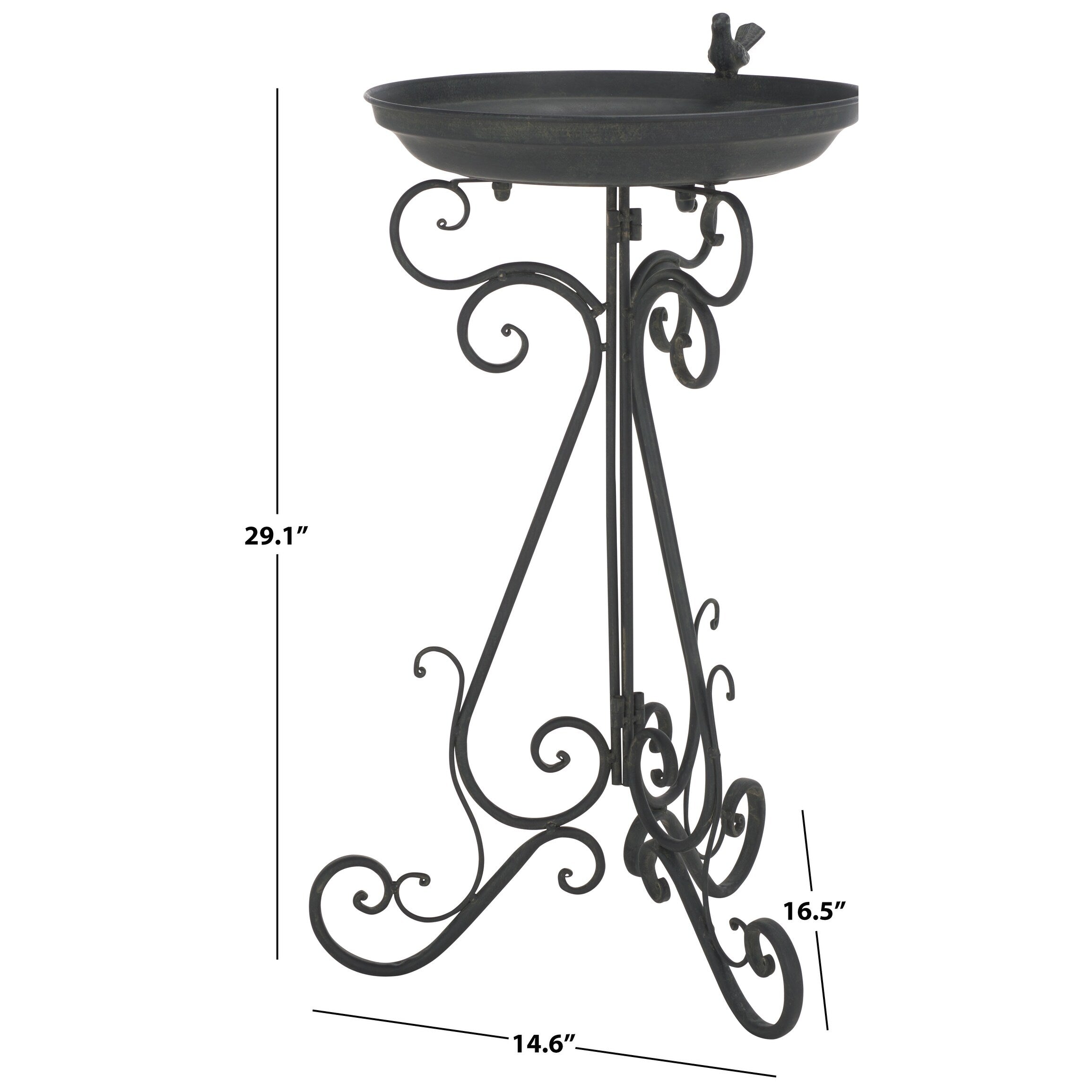 Bain d'oiseaux d'extérieur en fer forgé victorien Amya de SAFAVIEH - 16,5 l x 14,6 L x 29,1 H - 17 l x 15 P x 29 H