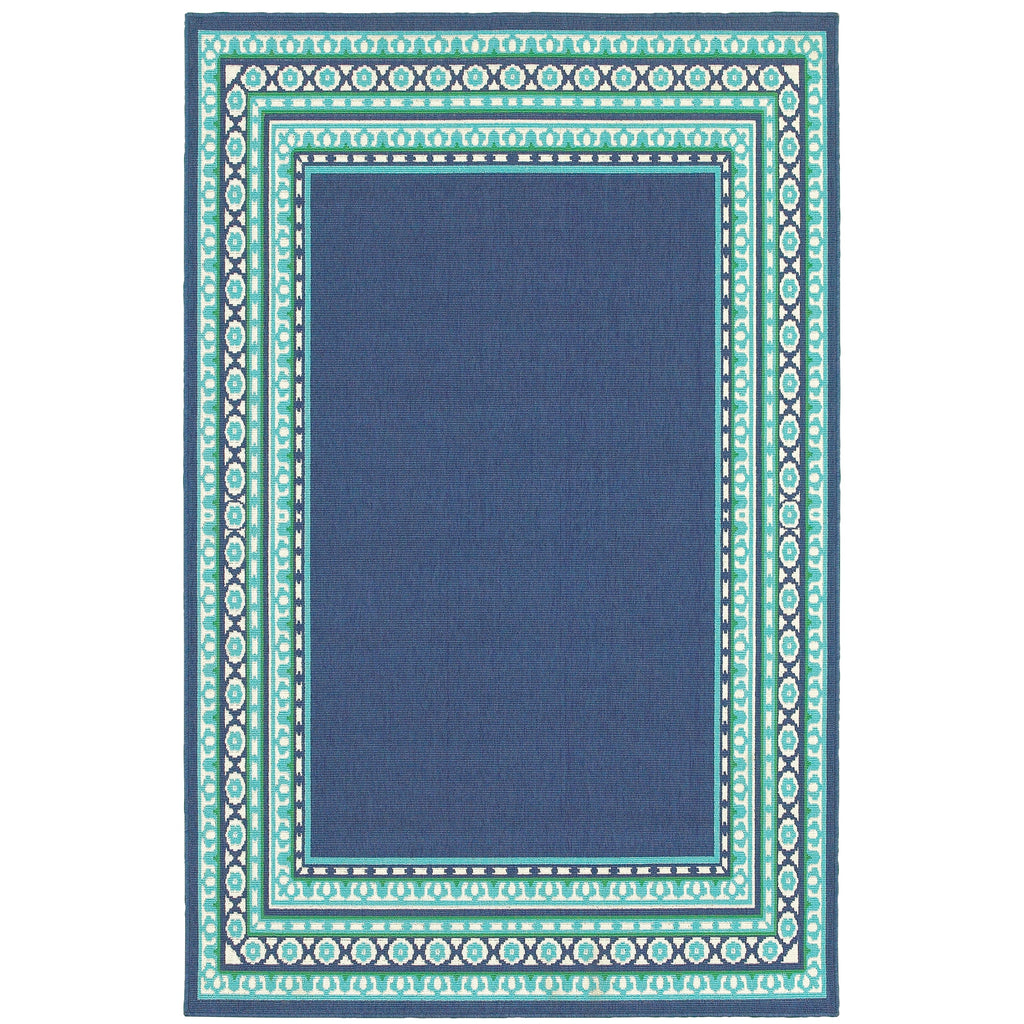 Tapis d'intérieur/extérieur Style Haven Martinque à bordure verte bleu marine ~
