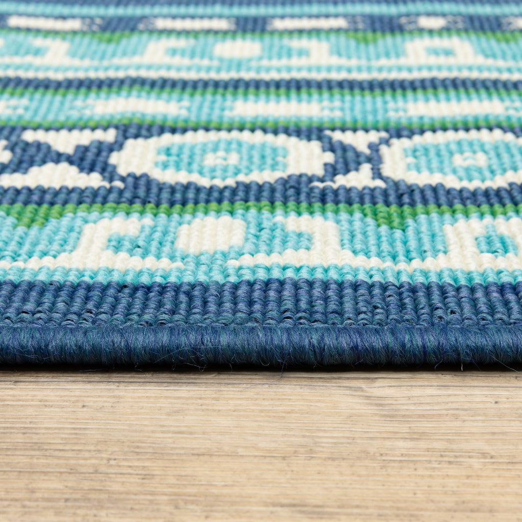 Tapis d'intérieur/extérieur Style Haven Martinque à bordure verte bleu marine ~