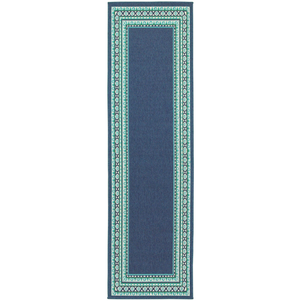Tapis d'intérieur/extérieur Style Haven Martinque à bordure verte bleu marine ~