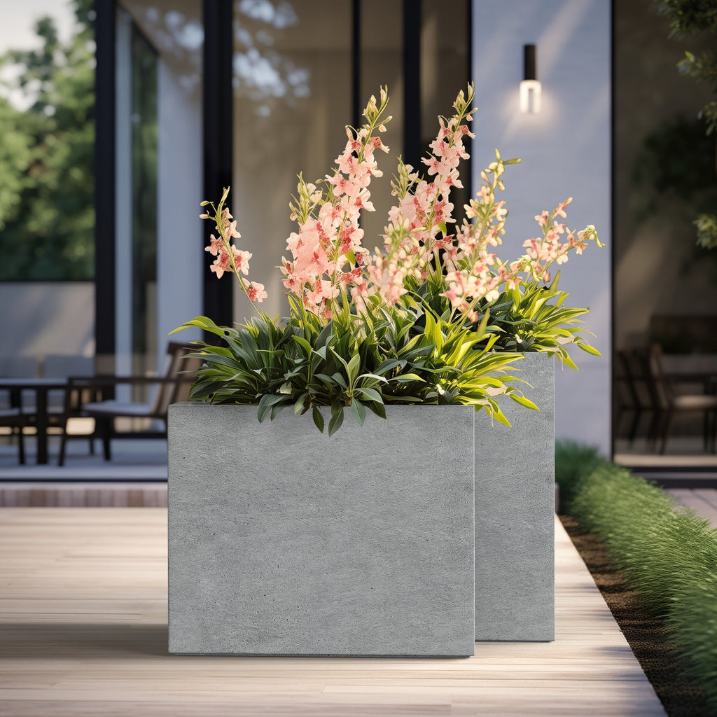Jardinières rectangulaires en béton de grande taille / Grandes jardinières d'intérieur et d'extérieur