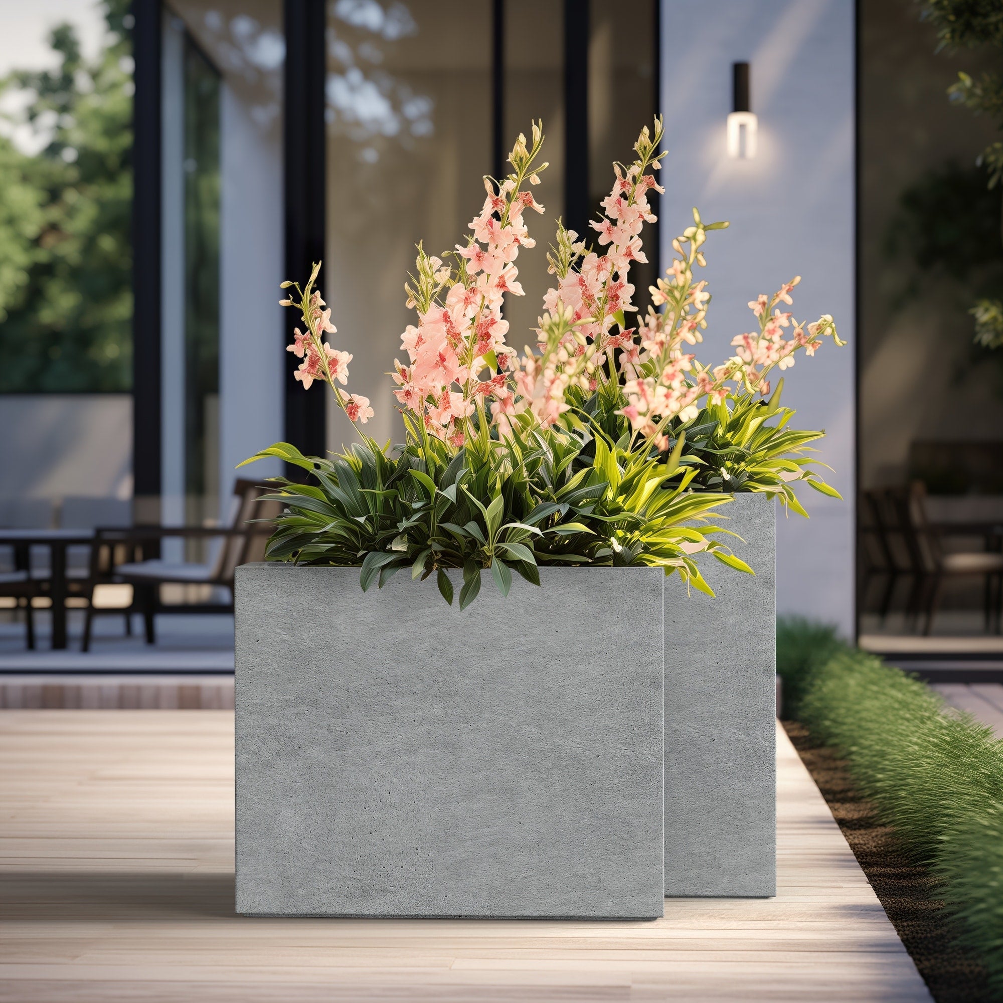 Jardinières rectangulaires en béton de grande taille / Grandes jardinières d'intérieur et d'extérieur