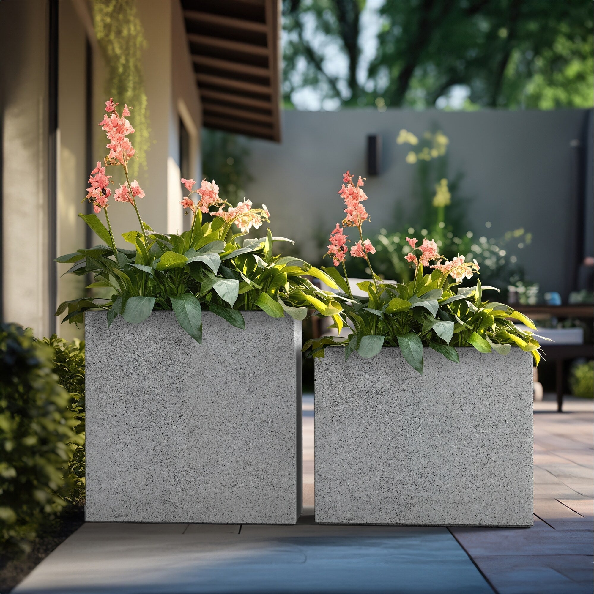 Jardinières rectangulaires en béton de grande taille / Grandes jardinières d'intérieur et d'extérieur