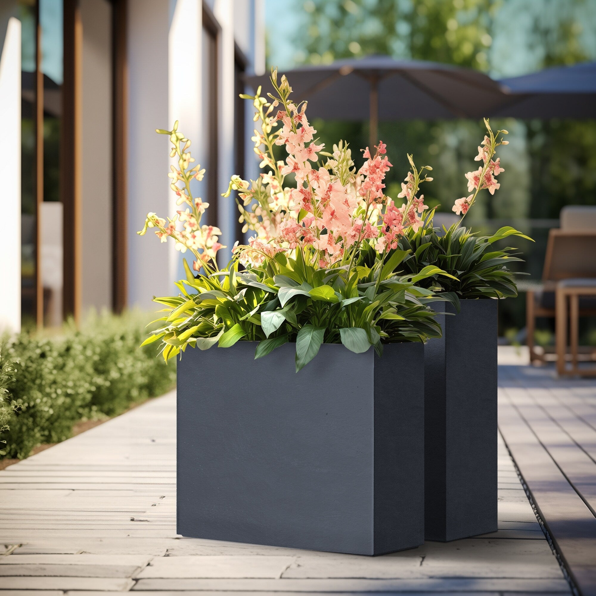 Jardinières rectangulaires en béton de grande taille / Grandes jardinières d'intérieur et d'extérieur