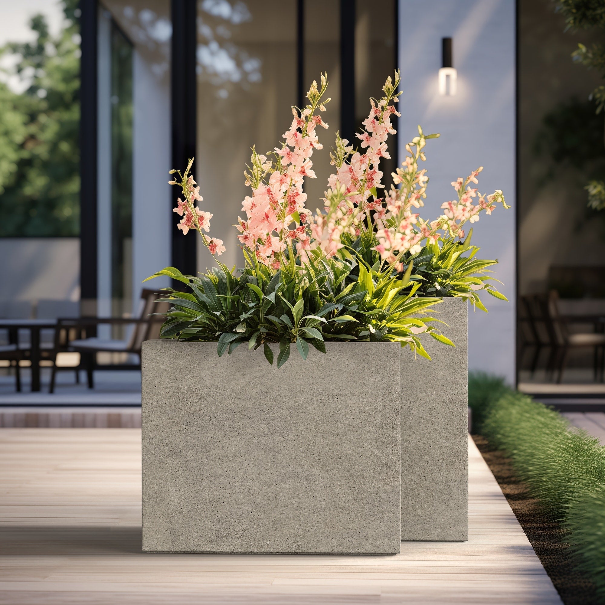 Jardinières rectangulaires en béton de grande taille / Grandes jardinières d'intérieur et d'extérieur