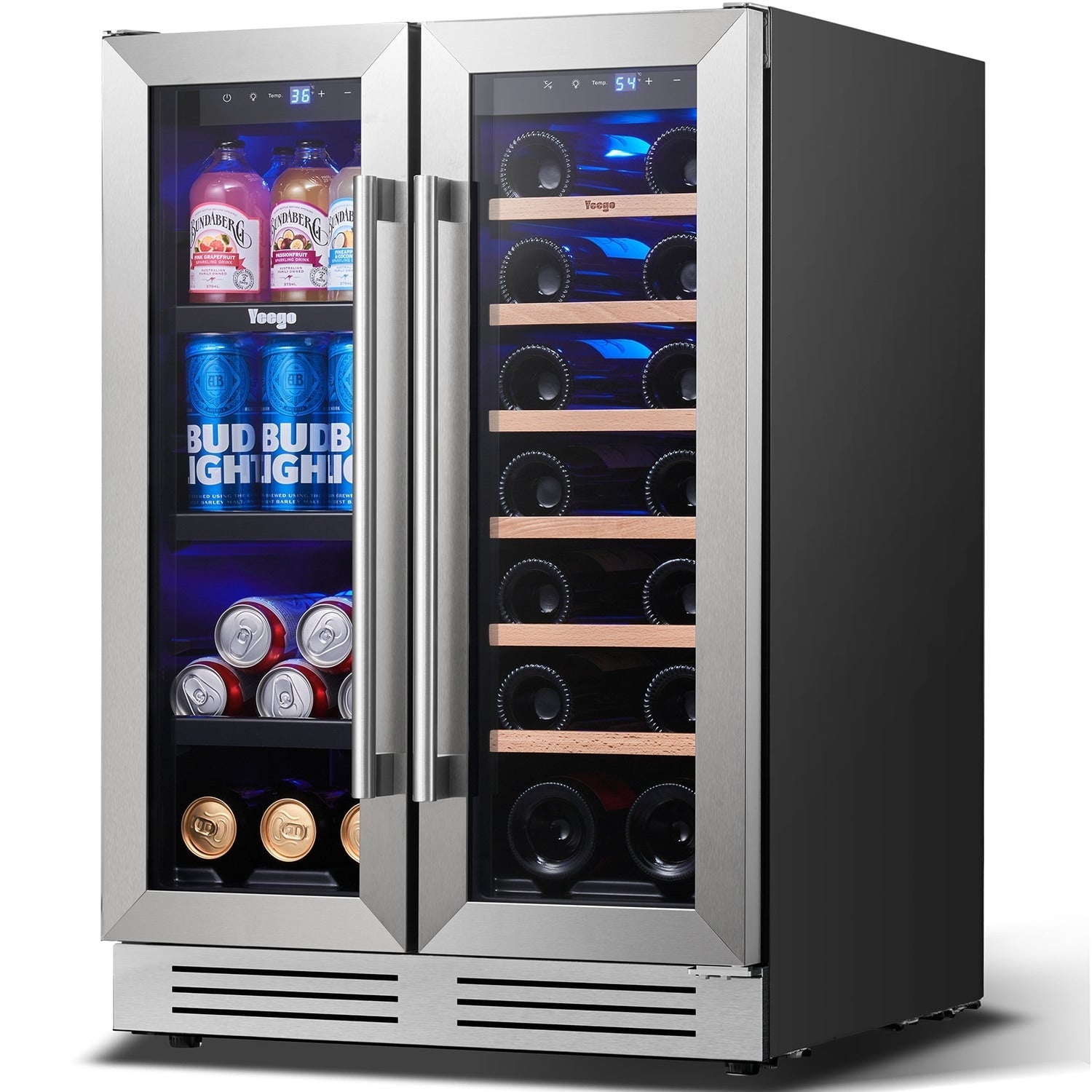 Réfrigérateur à vin/boissons 24 pouces, réfrigérateur double zone pour 20 bouteilles/60 canettes - 24 pouces