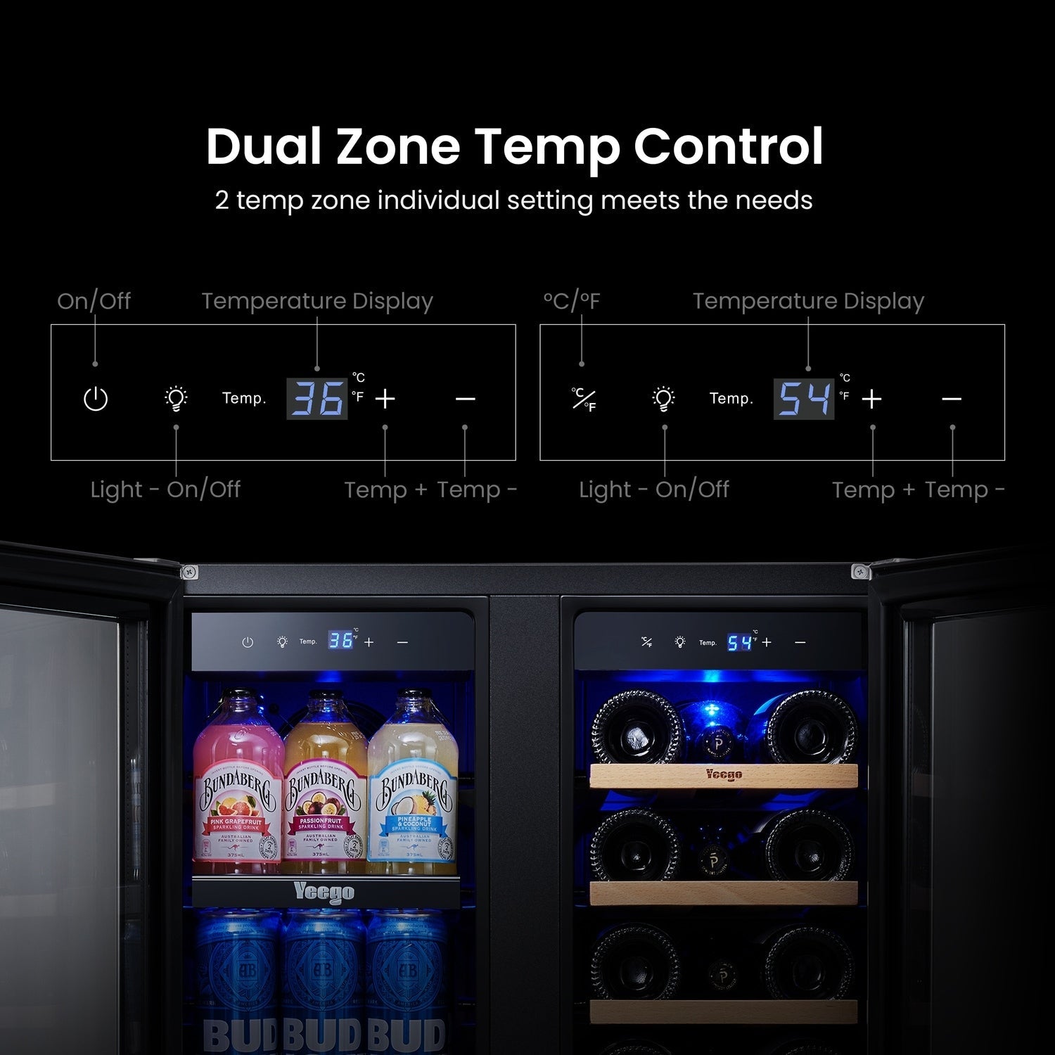 Réfrigérateur à vin/boissons 24 pouces, réfrigérateur double zone pour 20 bouteilles/60 canettes - 24 pouces