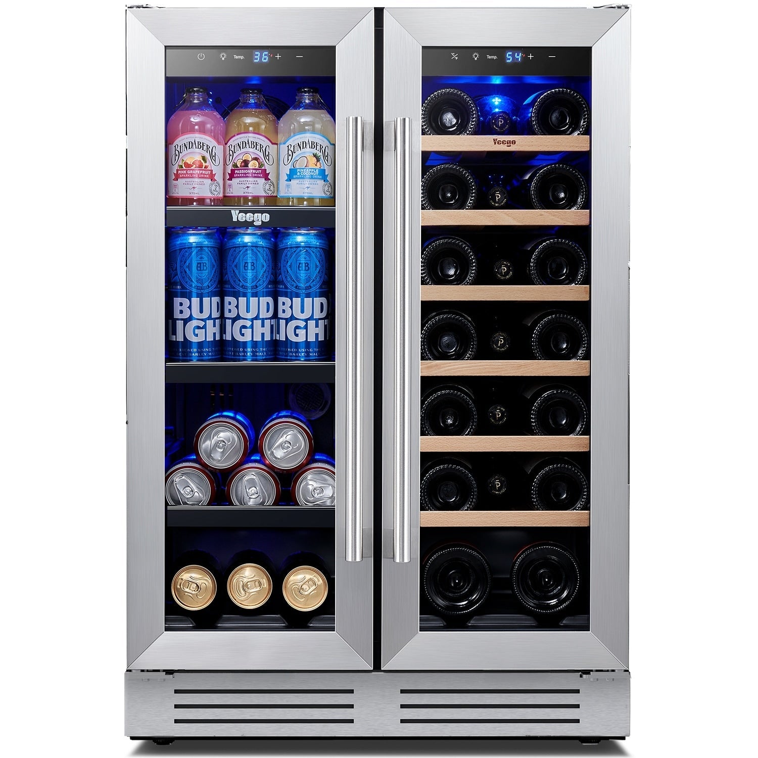 Réfrigérateur à vin/boissons 24 pouces, réfrigérateur double zone pour 20 bouteilles/60 canettes - 24 pouces