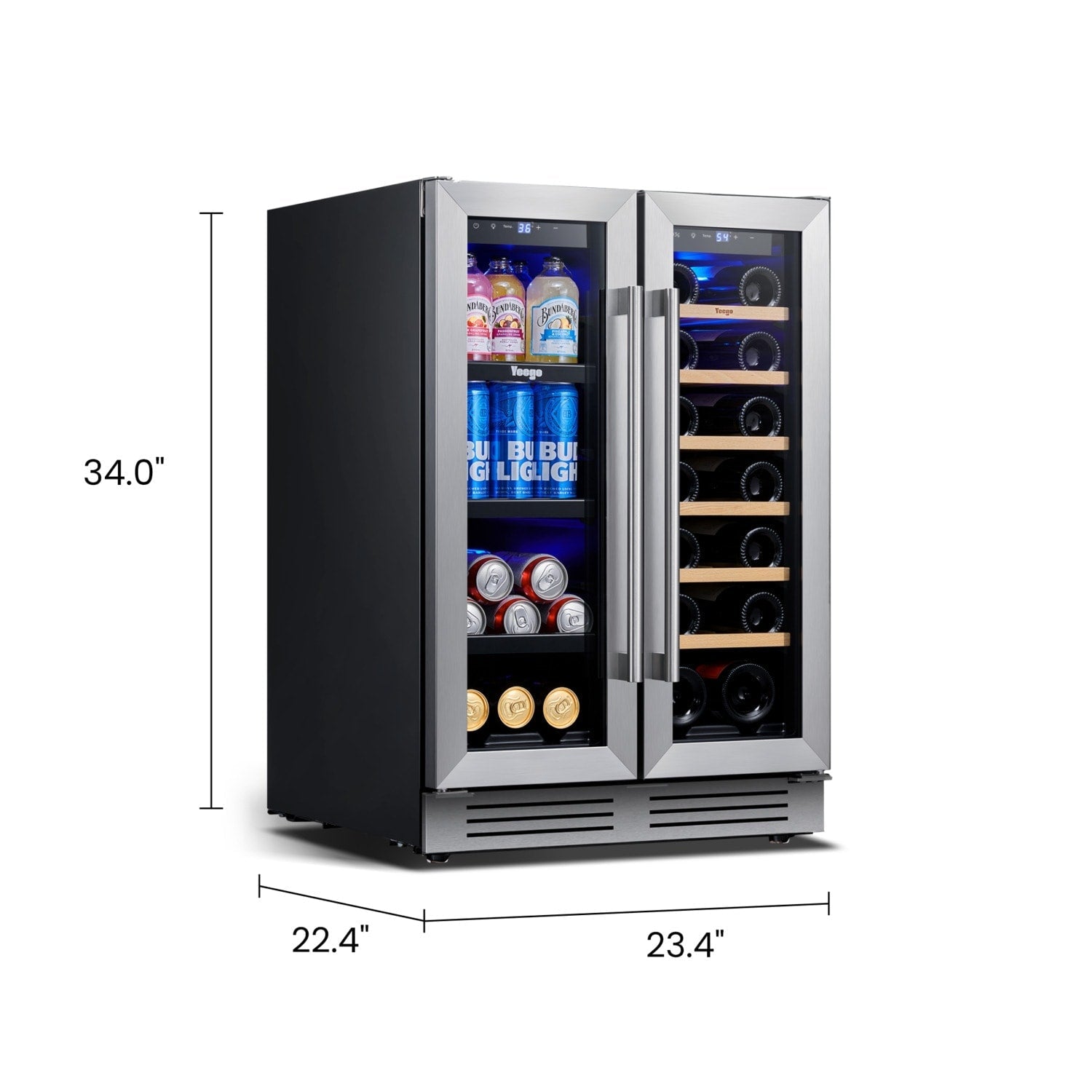Réfrigérateur à vin/boissons 24 pouces, réfrigérateur double zone pour 20 bouteilles/60 canettes - 24 pouces