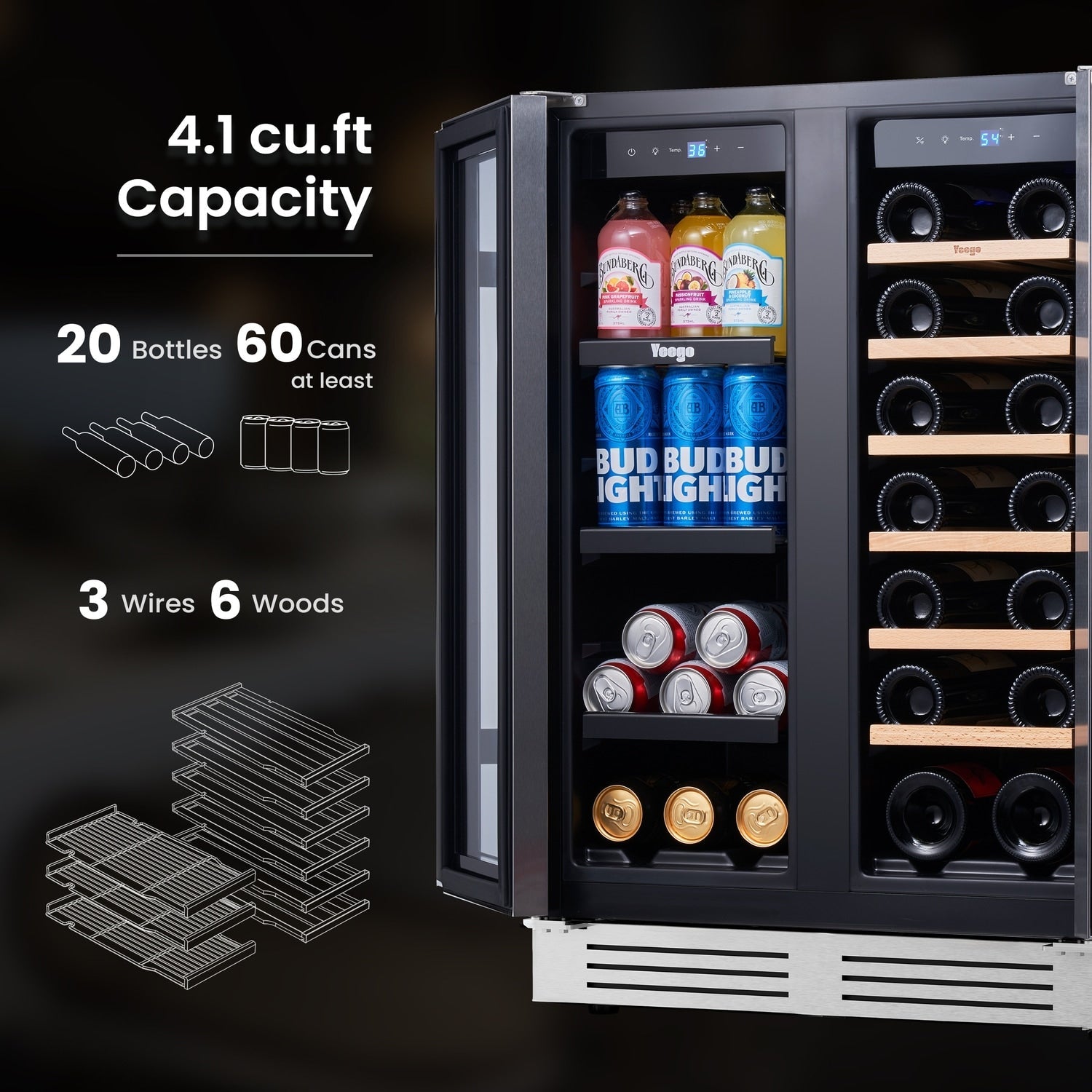Réfrigérateur à vin/boissons 24 pouces, réfrigérateur double zone pour 20 bouteilles/60 canettes - 24 pouces